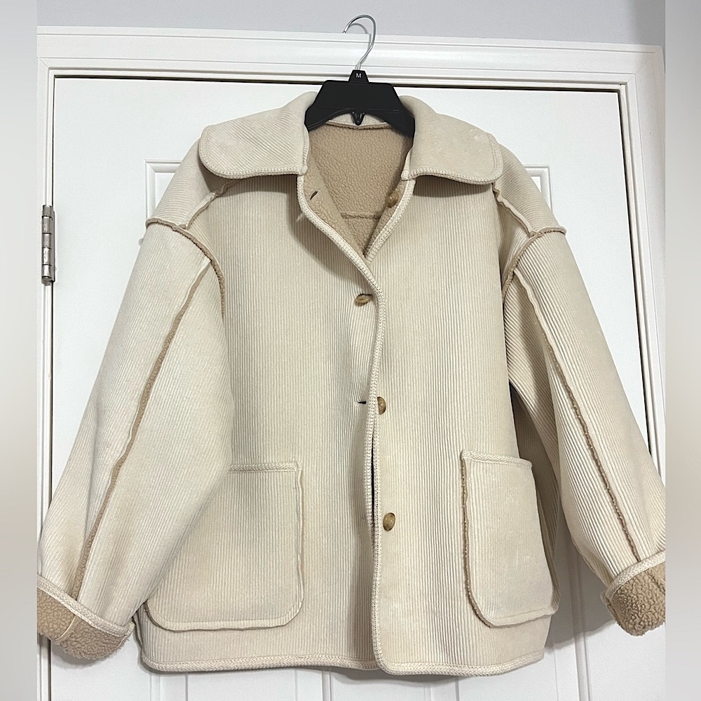 NWOT Japan 🇯🇵 reversible sheer corduroy jacket / cardigan in beige and cream